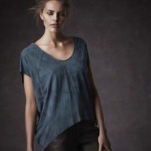 Muubaa Hi-Low Sinatra Drape Suede Turquoise Teal Top Relaxed Blouse 4 Small